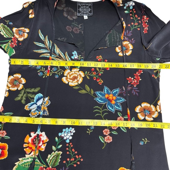 JOHNNY WAS Zorya Printed Floral Silk Mini Dress Black Puff Sleeve Size Medium - Picture 11 of 16